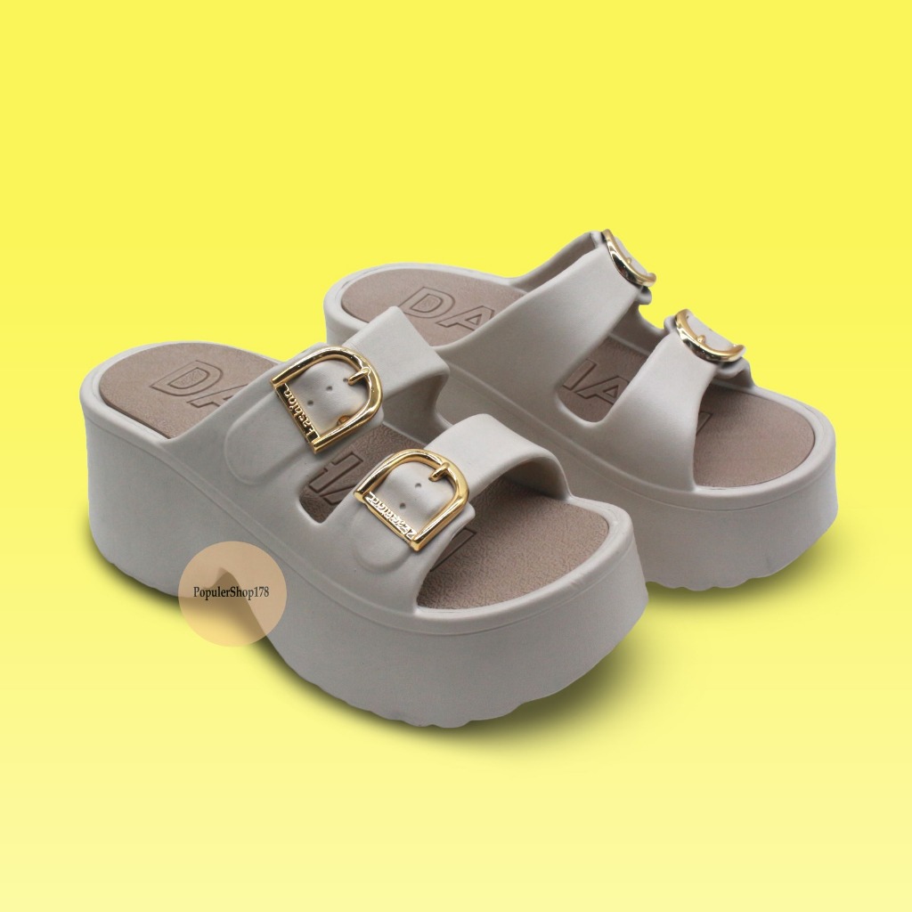 Sandal Wedges Wanita Sandal Karet Strap Dua Gesper Tinggi 7cm Antislip Antilicin