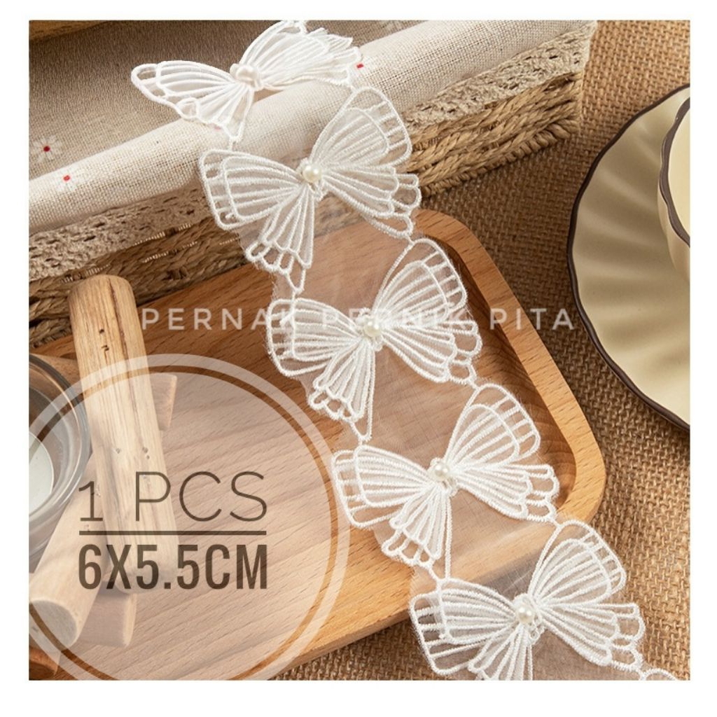Aplikasi Brokat Bordir Pita 2 Layer Elegan Renda Lace (6x5.5cm) Hiasan Jahit Tempelan DIY Baju Craft