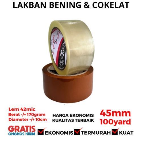 

LAKBAN BENING COKLAT 45 MM X 100YARD | ISOLASI SELOTIP LENGKET KUAT