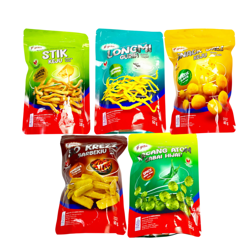 

Snack Bola Keju Stik Kacang Atom Gita mie gurih Murah Grosir