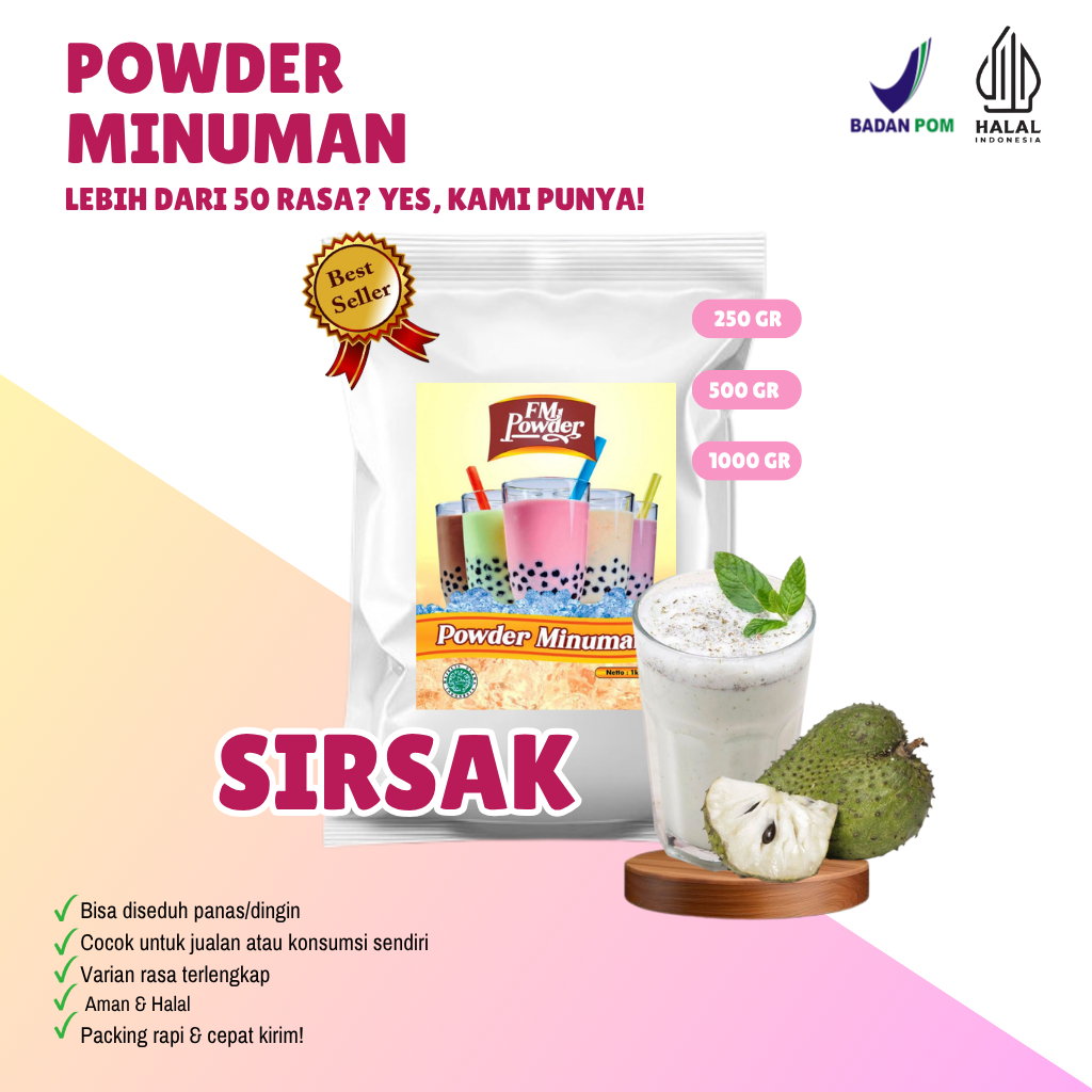 

SIRSAK FM Powder Drink - Bubuk Minuman Instan Varian Rasa Buah Kemasan 500gr dan 1000gr(BPOM&HALAL) Minuman Praktis, Harga Hemat, dan Rasa Fantastis