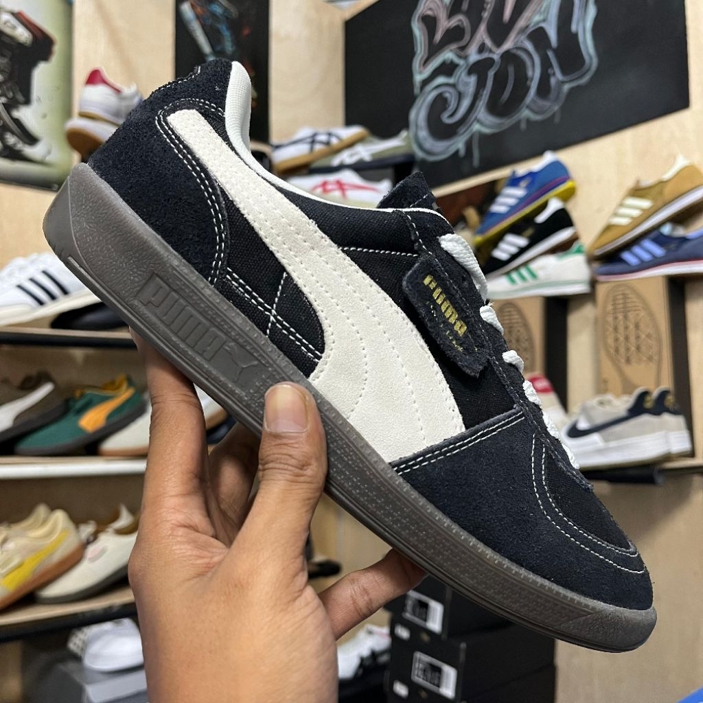 PUMA PALERMO HITAM SUEDE KANVAS LIST PUTIH BNIB
