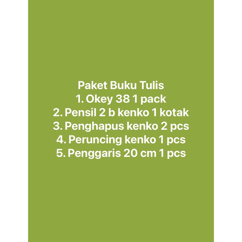 

Paket Buku Tulis Okey 38 Pensil Kenko Penghapus Peruncing Penggaris 20 cM