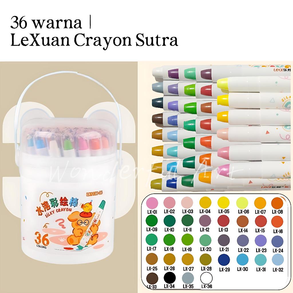

【Free Brush】 Ready Stock LeXuan Crayon Sutra Putar Washable Silky Crayon 36 Warna Colorful Bucket Krayon Mewarnai Alat Warna Set Anak Wipe and Clean kuailiwen