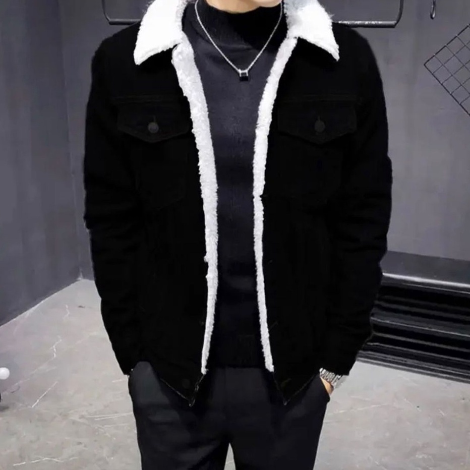 Kekinian JACKET JEANS SHERPA JACKET DENIM BULU PRIA DAN WANITA TERLARIS BIKER DILAN SHERPA