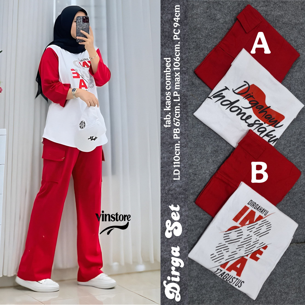 Setelan Kaos combed Muslim Merah Putih Hut Nkri Dirga
