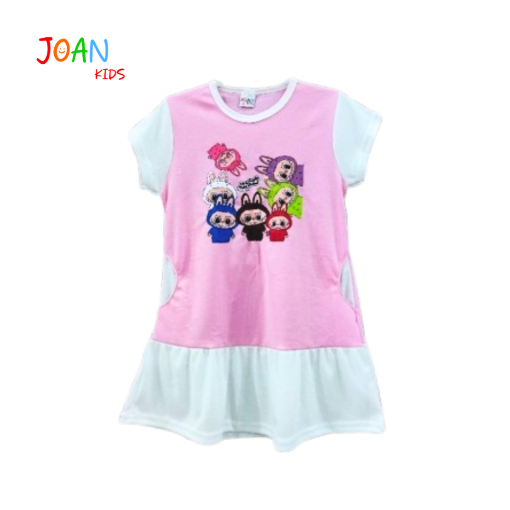 Pakaian anak perempuan baju daster anak perempuan usia 3-8 tahun motif animasi Labubu v.2