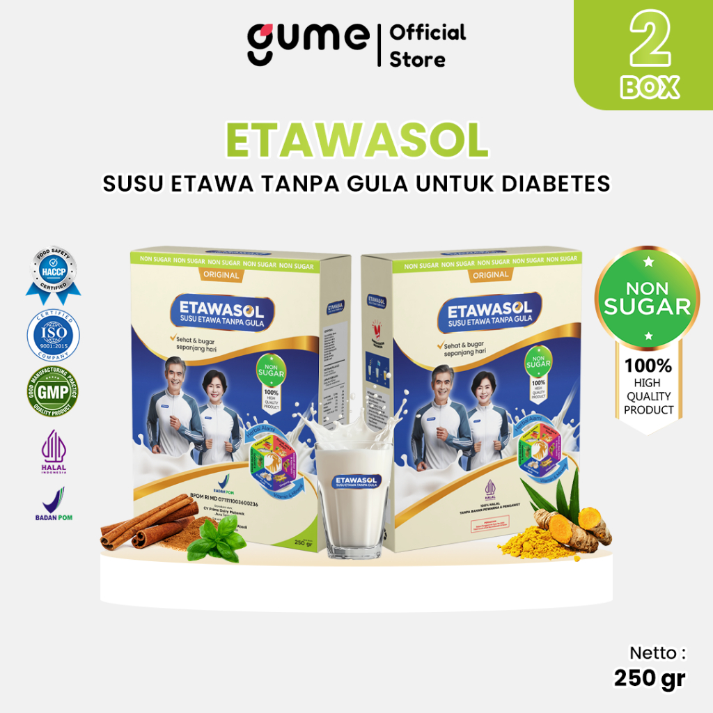 

Etawasol Susu Kambing Bebas Gula Untuk Mengatasi Diabetes dan Hipertensi Kemasan 250gr Paket 2 Box