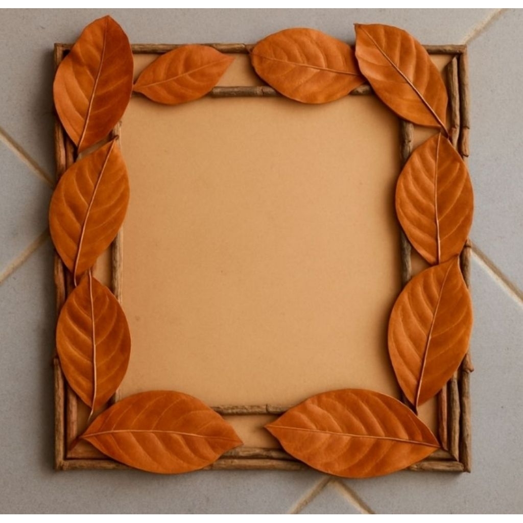 bingkai foto dari ranting kayu dan daun nangka aesthetic