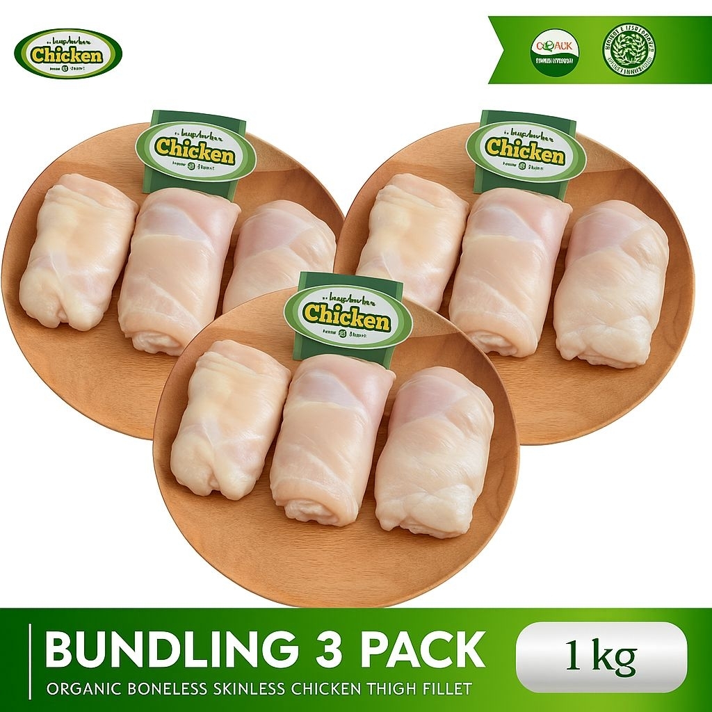 

Boneless Paha Fillet 1kg Ayam Organik Berkah Chicken - Paket Hemat 3 Pack Large Size
