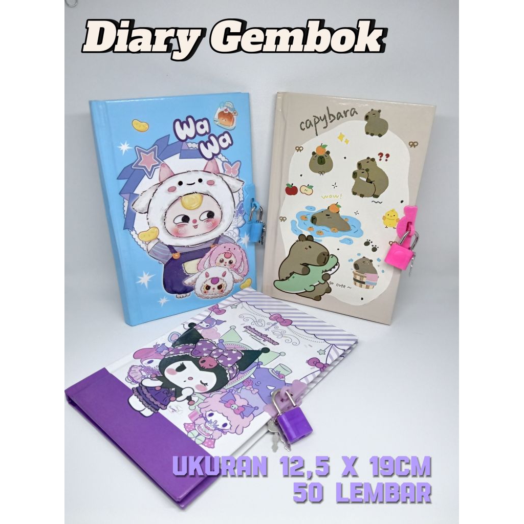

Diary Gembok Capybara Kuromi Baby Three Ukuran A6 Lucu Aesthetic