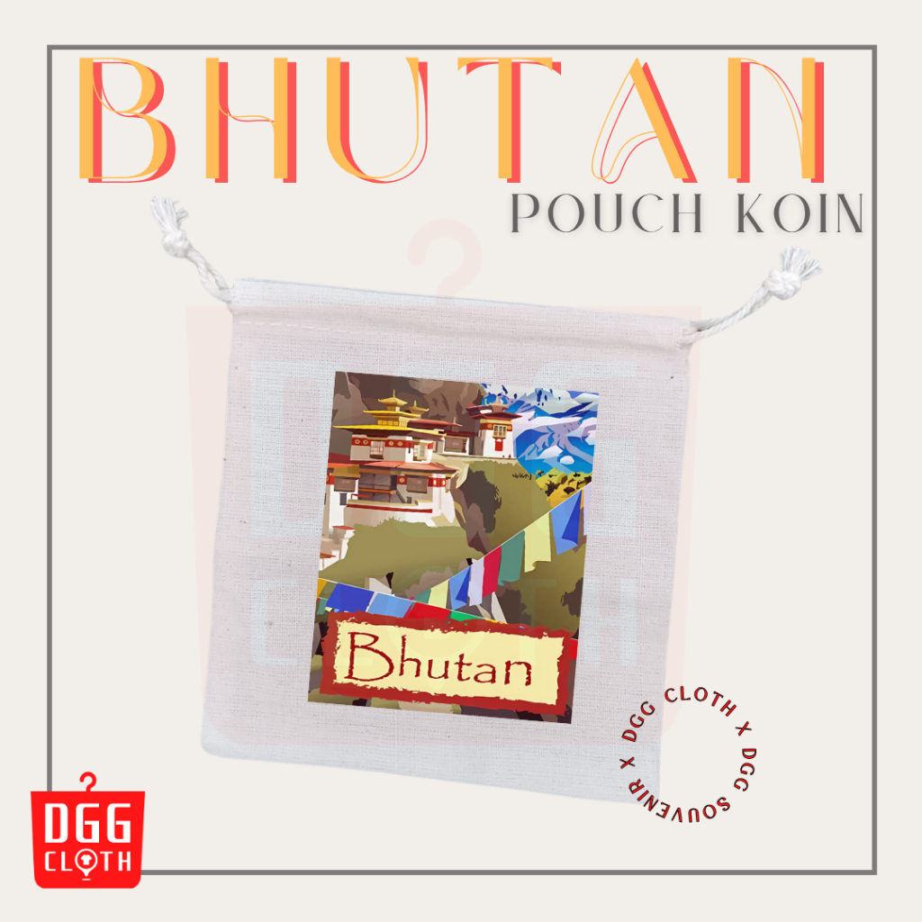 DGG Pouch Koin Souvenir Bhutan Dompet Koin Oleh Oleh Thimphu Bahan Blacu Tali Serut 3