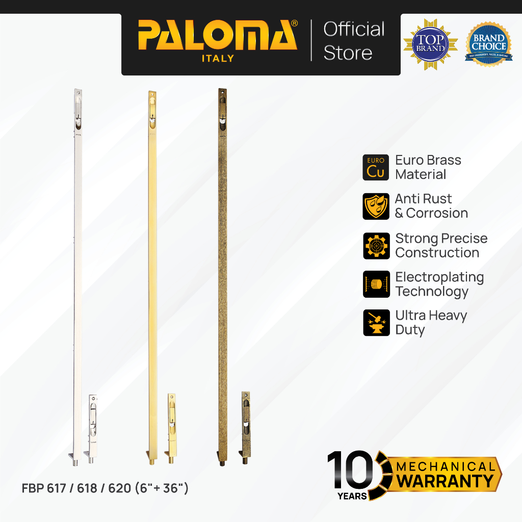 PALOMA FBP Flush Bolt Grendel Gerendel Tanam Slot Pintu Door Jendela Window 6" + 36" inch Brass Kuni