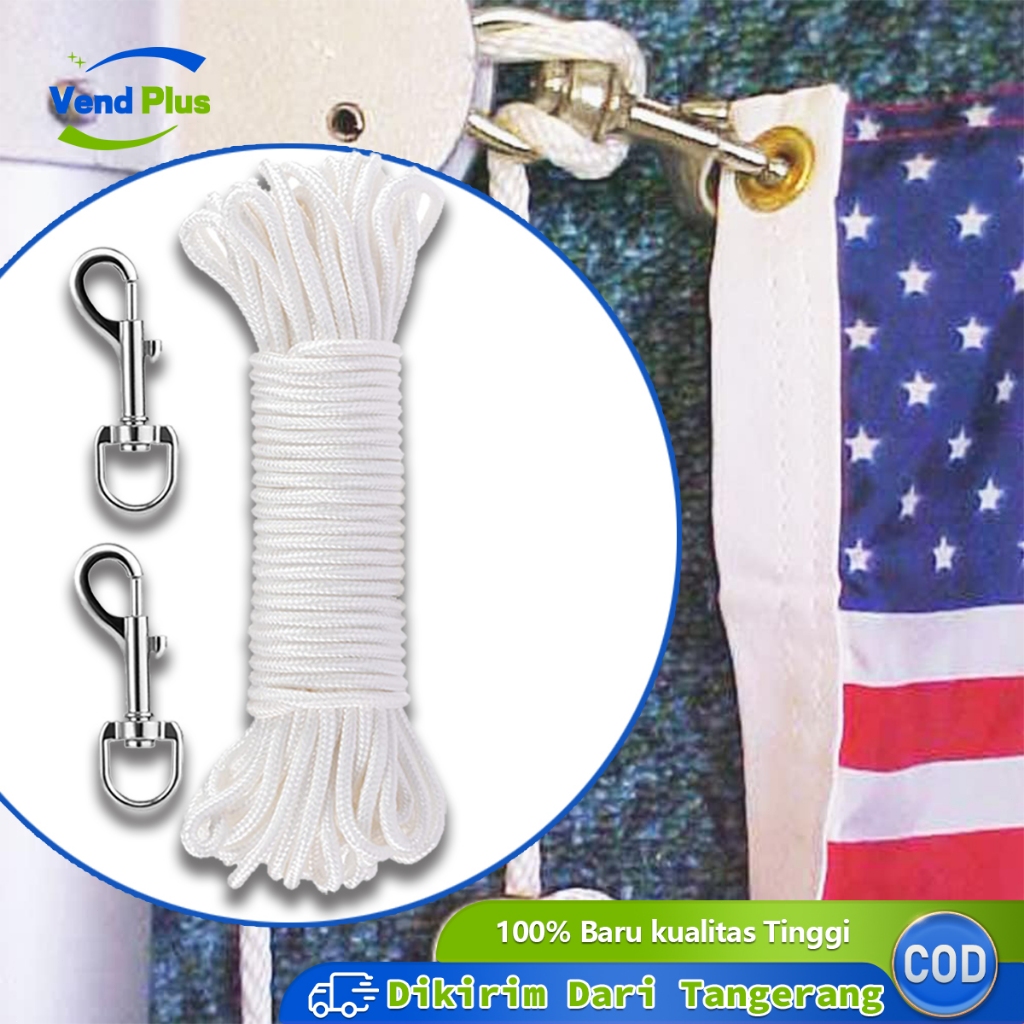 

15meter Tali Tiang Bendera Padat 8mm Panjang 15mtr Dengan 2pcs Pengait