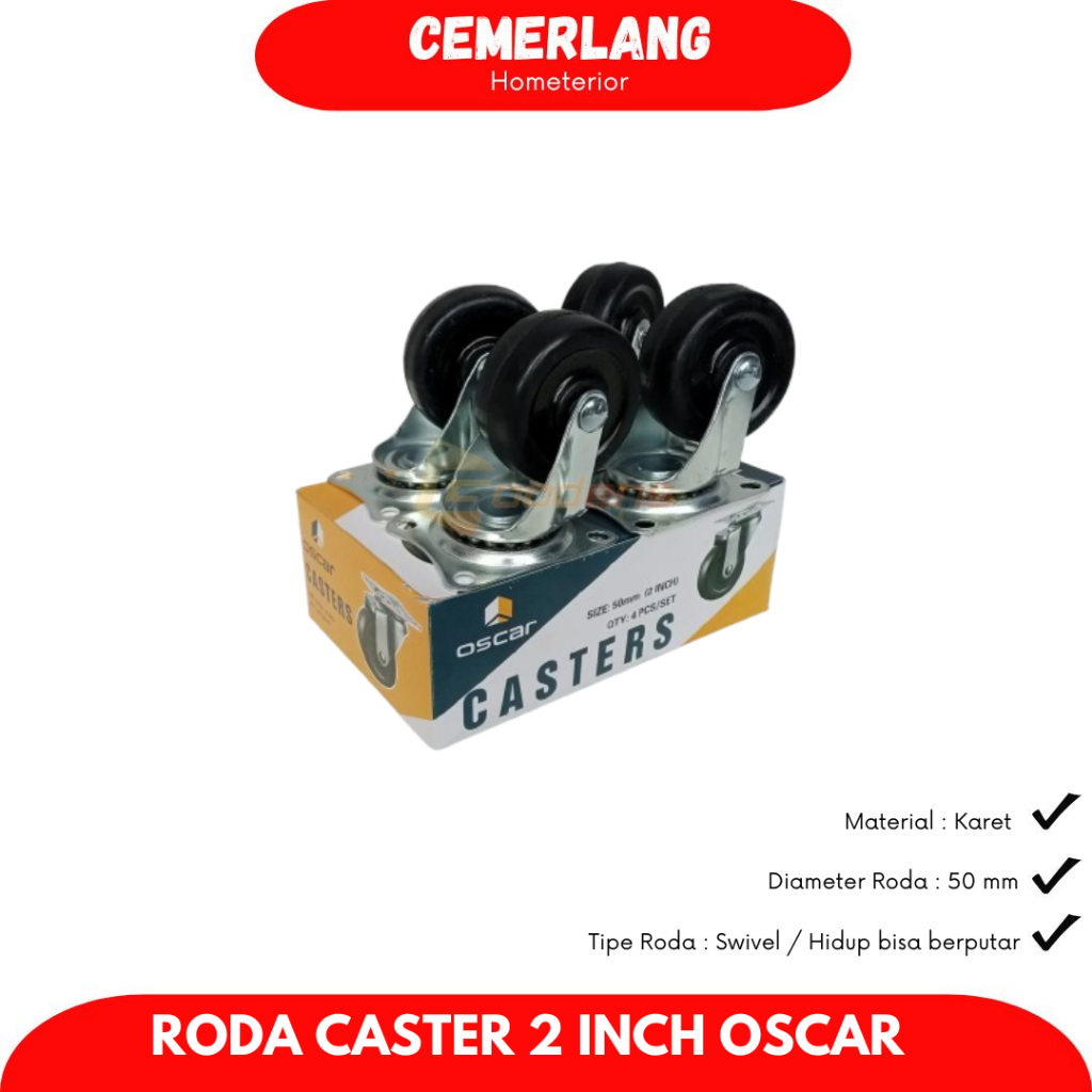 Roda Karet 2 Inch Hidup Roda Caster Roda Gepeng