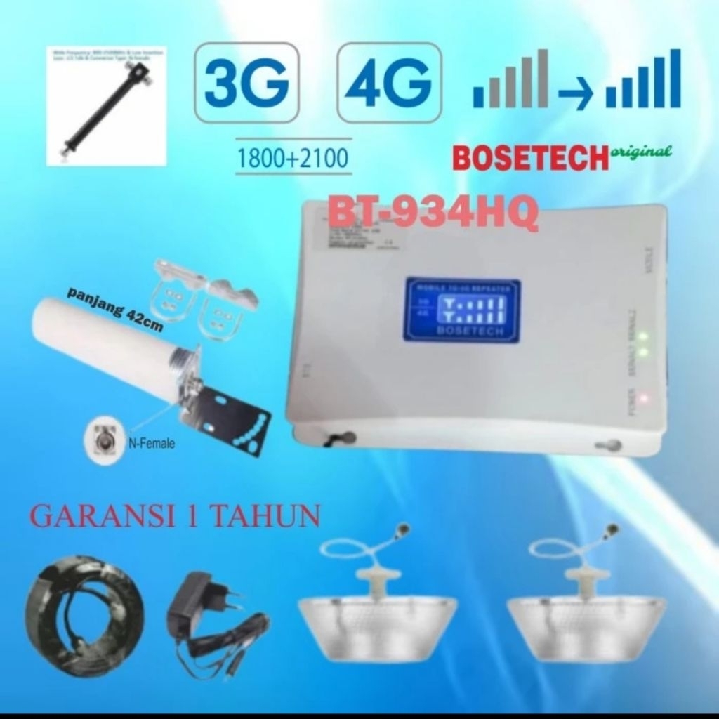 BOSETECH BT-934HQ Repeater GSM 2 Way Penguat Sinyal Hp LTE 4G 3G Signal Booster Antena Omni Tabung O