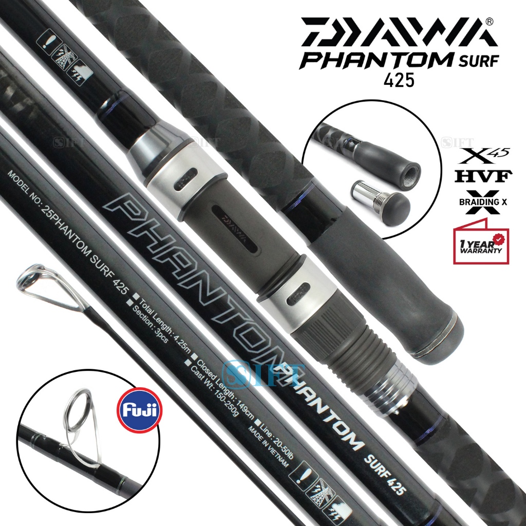 Joran DAIWA PHANTOM SURF [2025] 425 450 480 | Sambung 3 Fuji Alconite + Seat | Pasiran Pantai Surfin