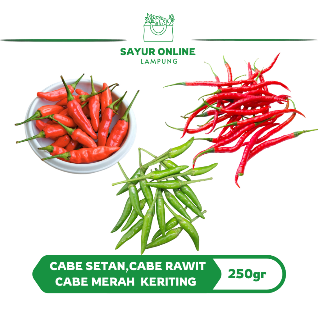 

Cabe Setan,Cabe Merah Keriting ,Cabe Rawit Paket 250gr - Sayur Online Lampung