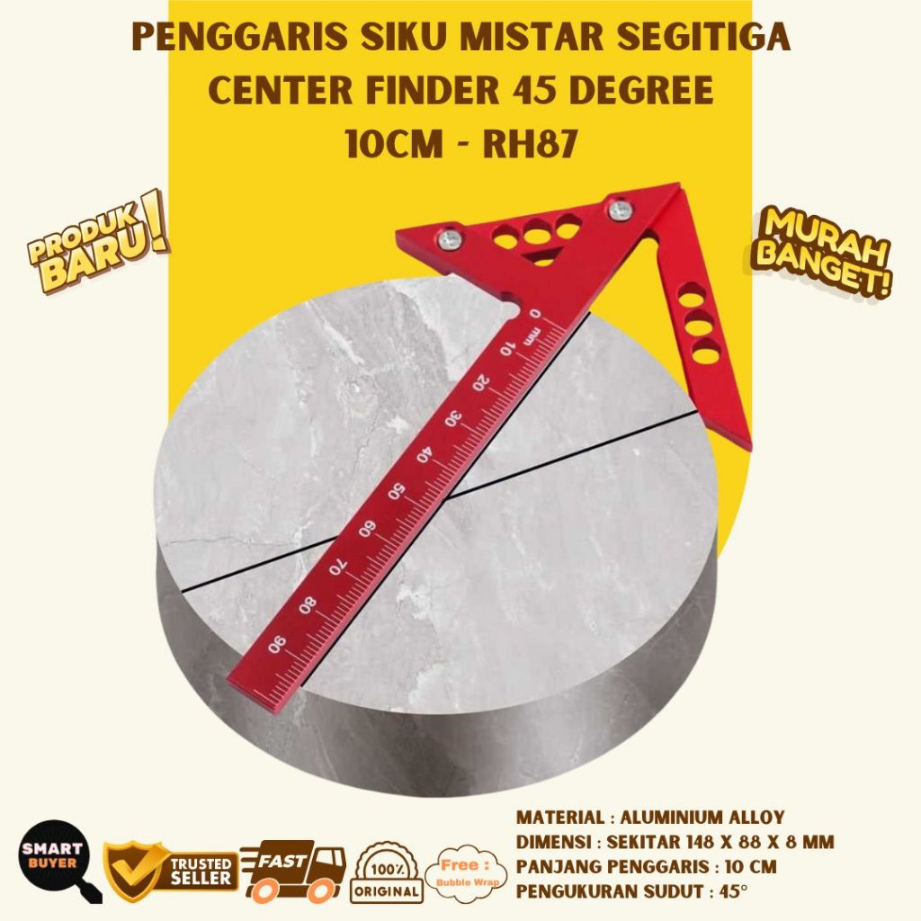 

Penggaris Siku Mistar Segitiga Center Finder 10cm RH87 45 Degree Efisien Tahan Lama