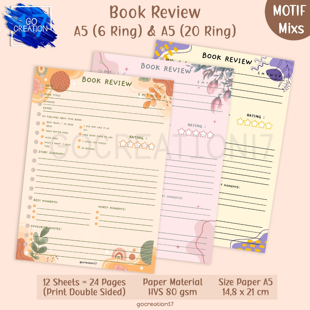 

Buku Planner Kertas Isi Binder Book Review Motif A5
