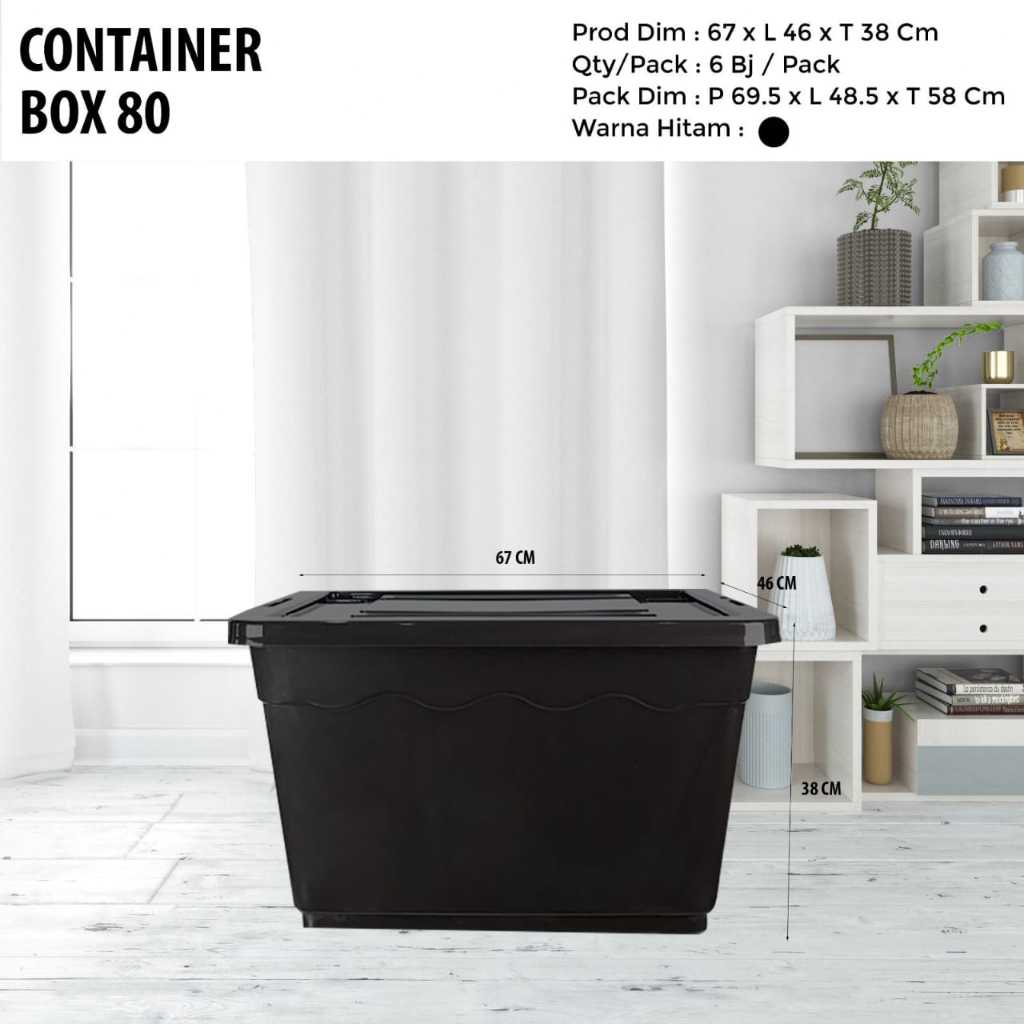 Arwana_Berry Box Container Maxima Hitam 80L - Container Box - Box Plastik - Box Pakaian - Box Mainan