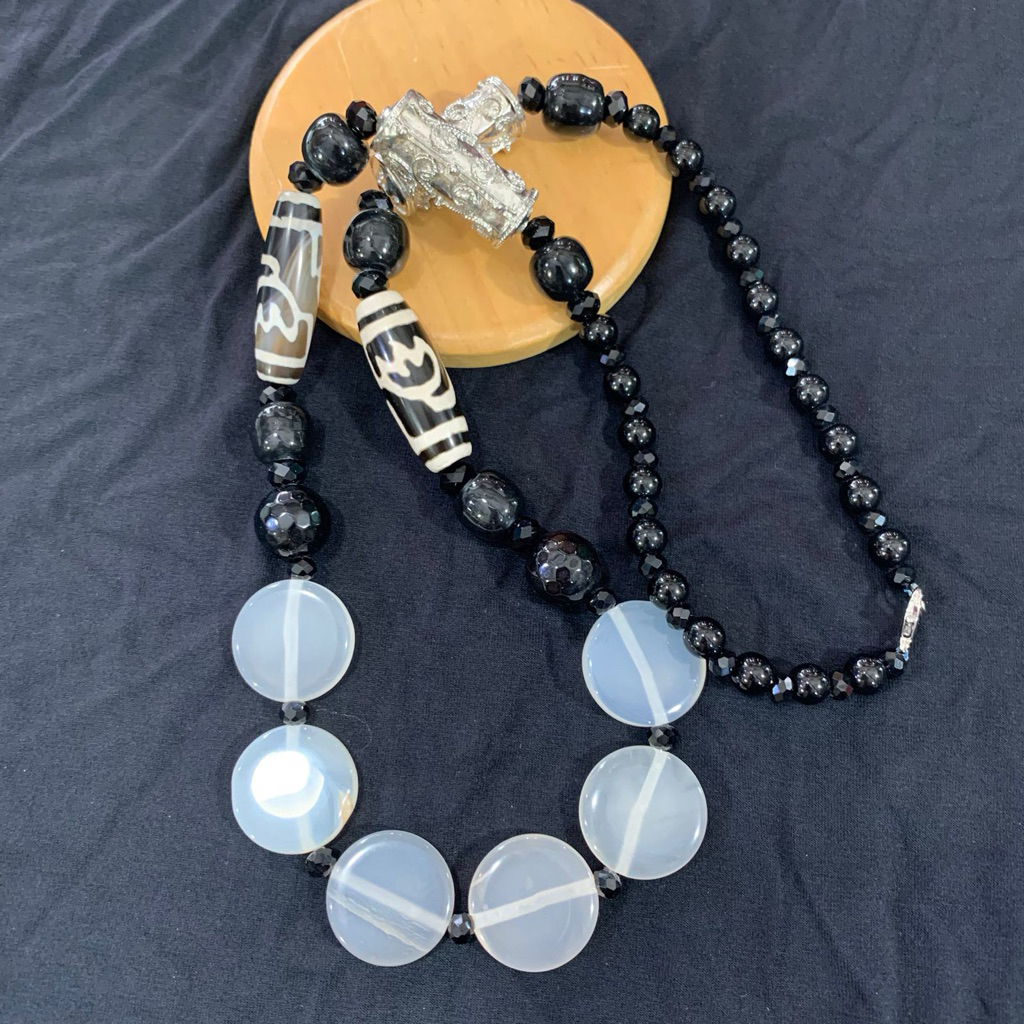 Kalung Batu Agate kombinasi dzi tibet/Kalung Batu Asli
