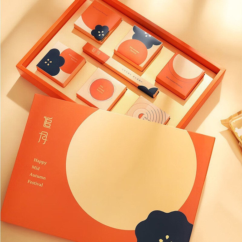 

Box Mooncake Set Paperbag Kotak Kue Bulan Premium Import Quality 6 Sekat Orange Flower