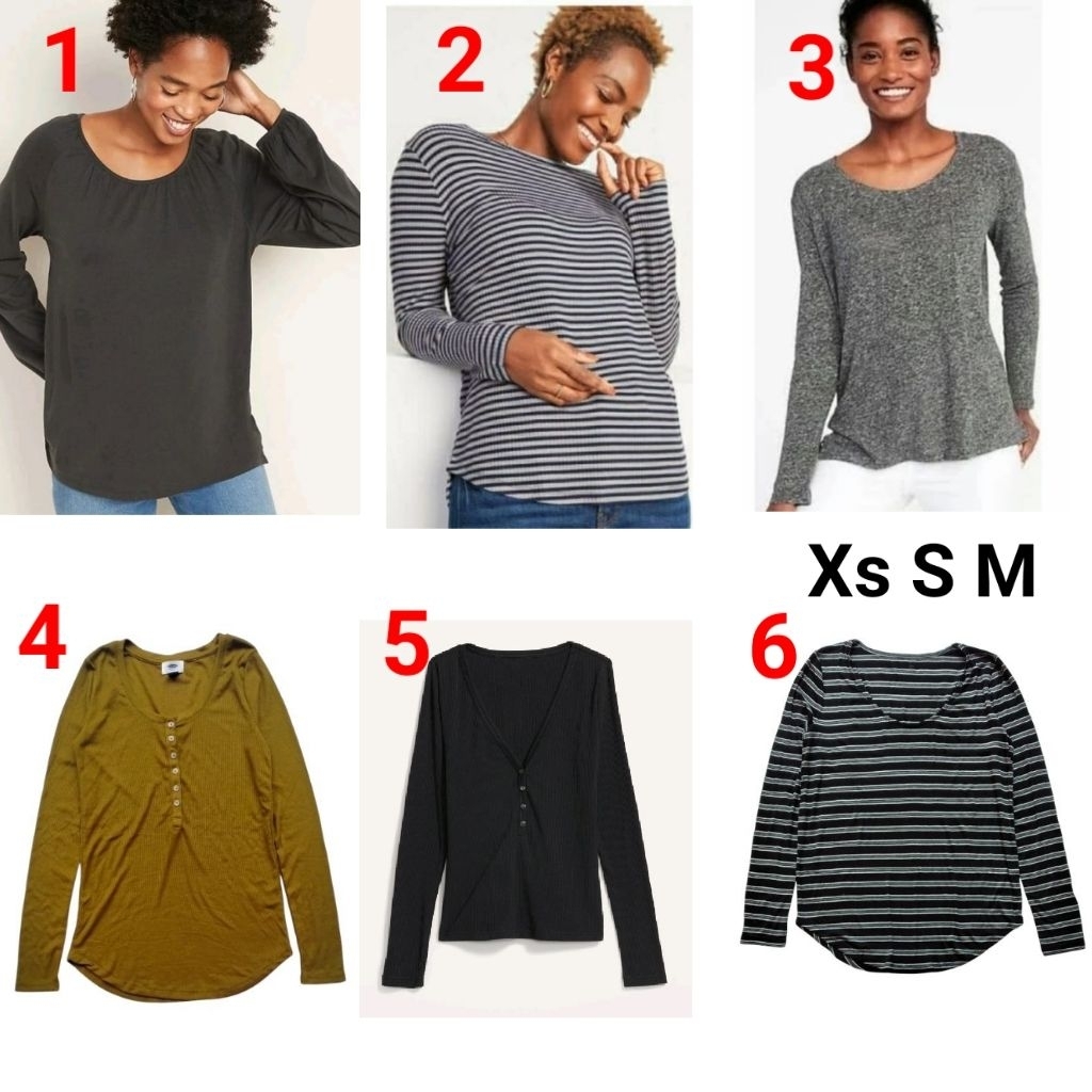 Baju kaos atasan lengan panjang remaja dewasa wanita old navy Xs S M abu hijau hitam