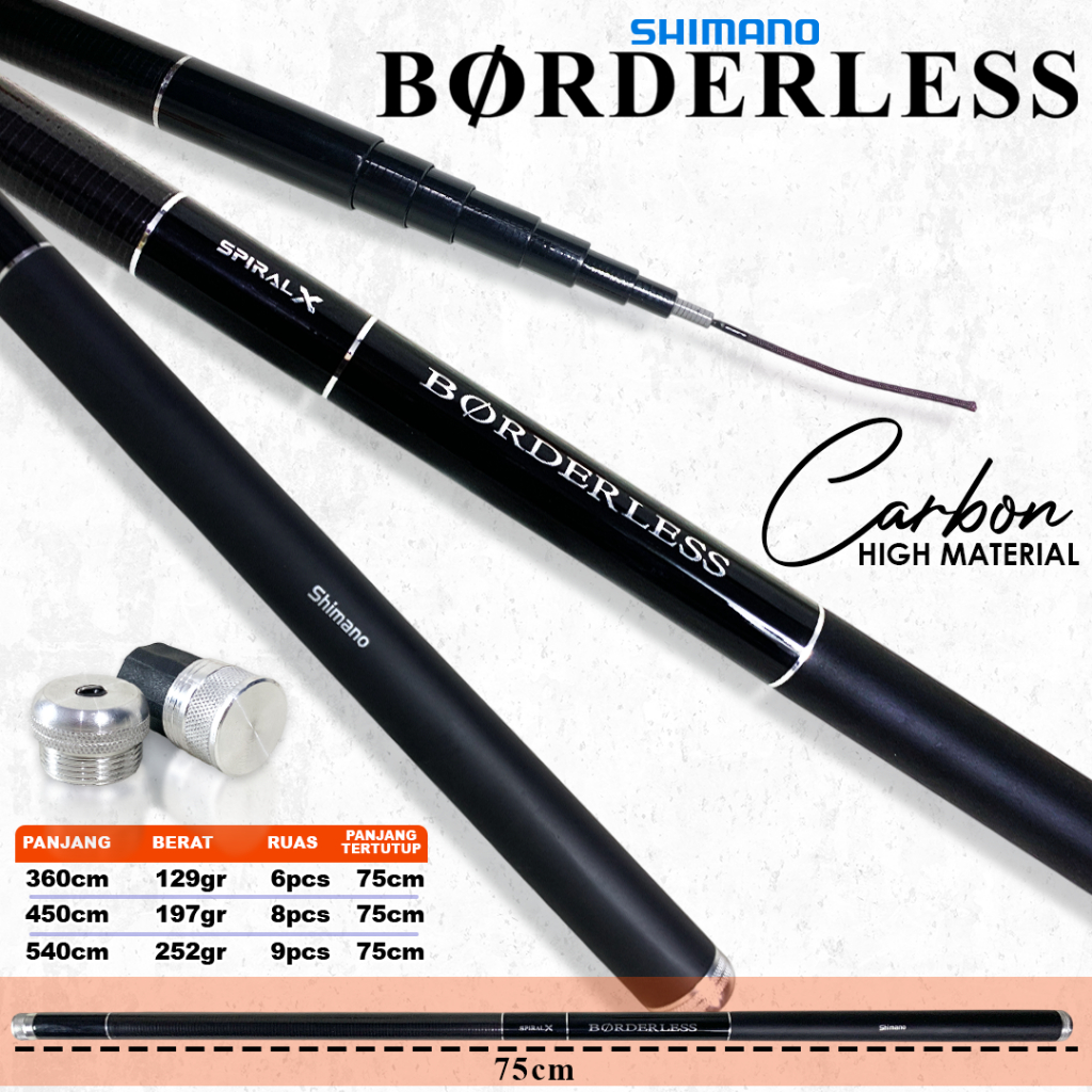 Joran Tegek Kaku Ruas Panjang Shimano Borderless Carbon
