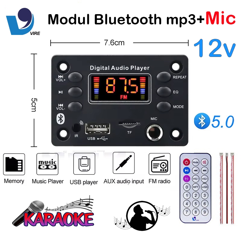 Vire 12V Papan Audio dekoder Karaoke MP3 Bluetooth kit modul USB Radio FM