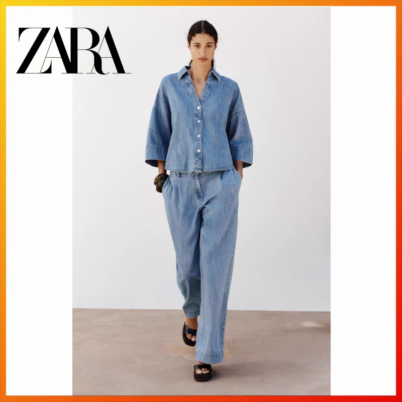 ZARa2025 women's Z1975 wide sleeved simple casual denim shirt set 1879025 427