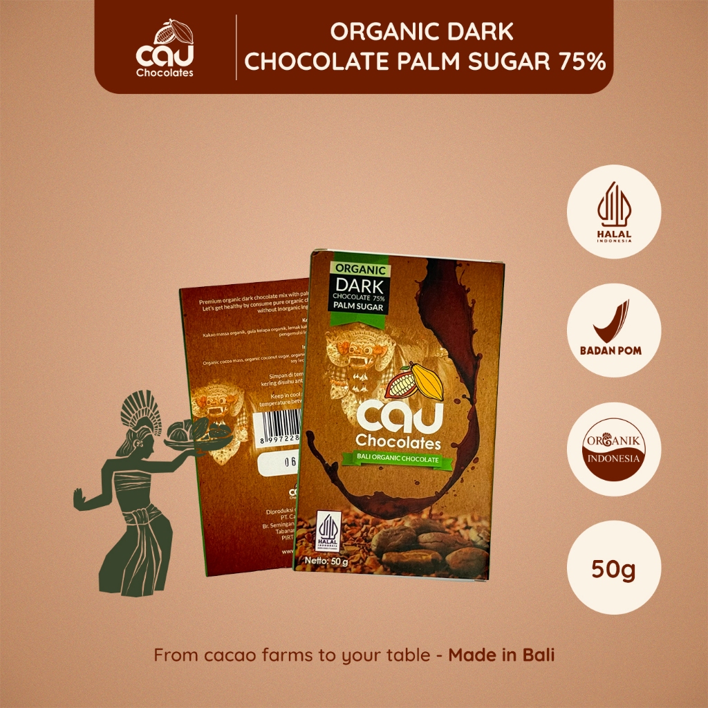 

CAU CHOCOLATES - Organic Dark Chocolate / Coklat Organik 75% dengan Gula Palem 50 gr
