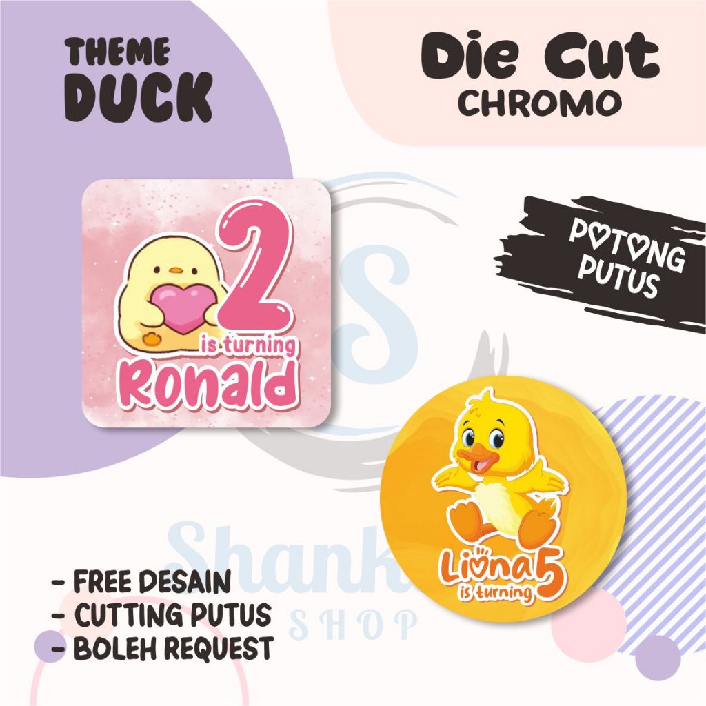 

Stiker Label Ulang Tahun THEME DUCK / Stiker Ulang Tahun Bahan Chromo / Stiker Ultah Murah