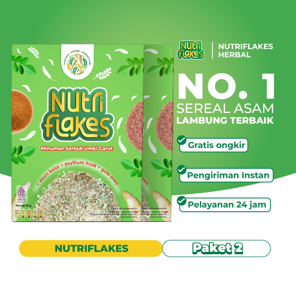 

Nutriflakes Sereal Umbi Garut Original Atasi Asam Lambung 2 Box
