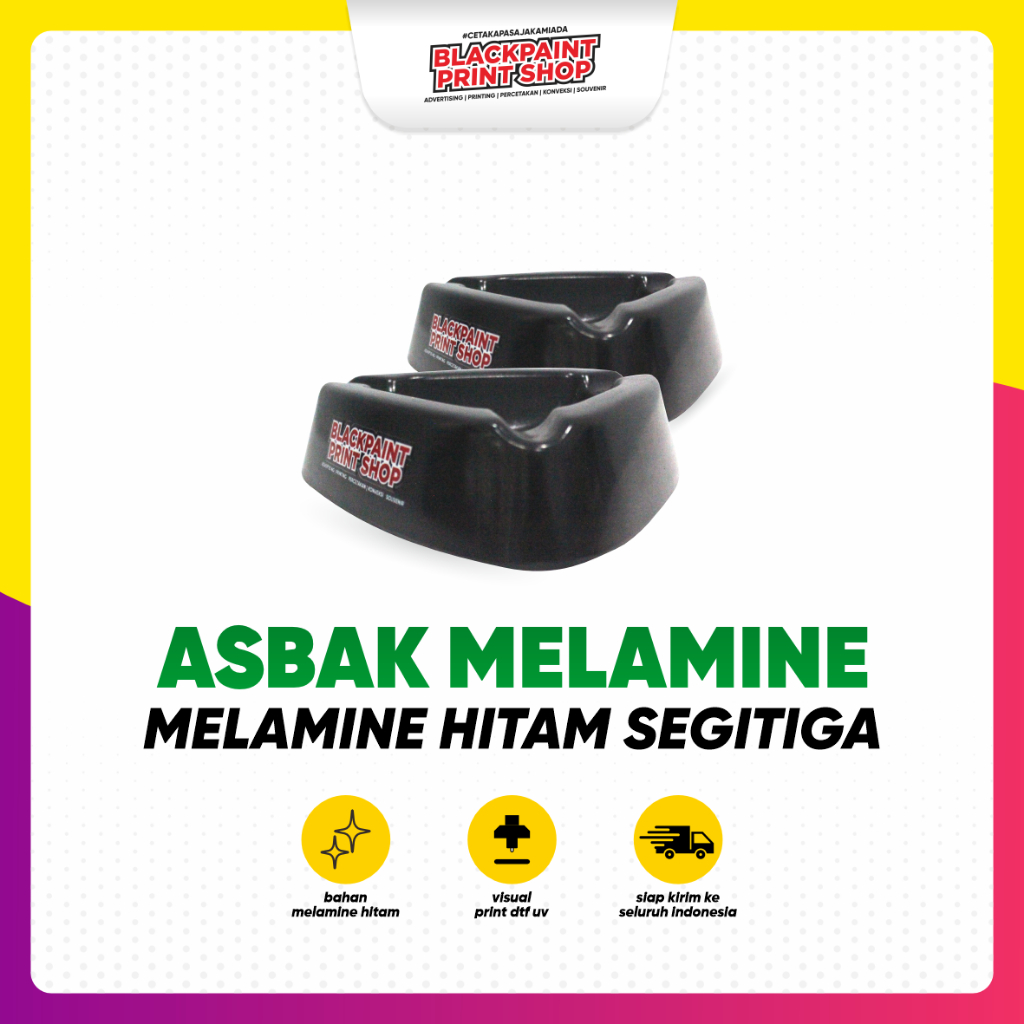 Asbak Sablon / Asbak Custom / Asbak Hitam Melamine Segitiga + DTF UV ( Free Desain)