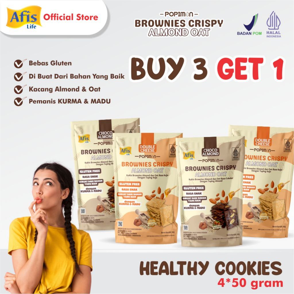 

Afis Brownies Crispy Almond Oat 50g (BUY 3 GET 1)- Brownies Crispy Camilan Sehat Bebas Gluten