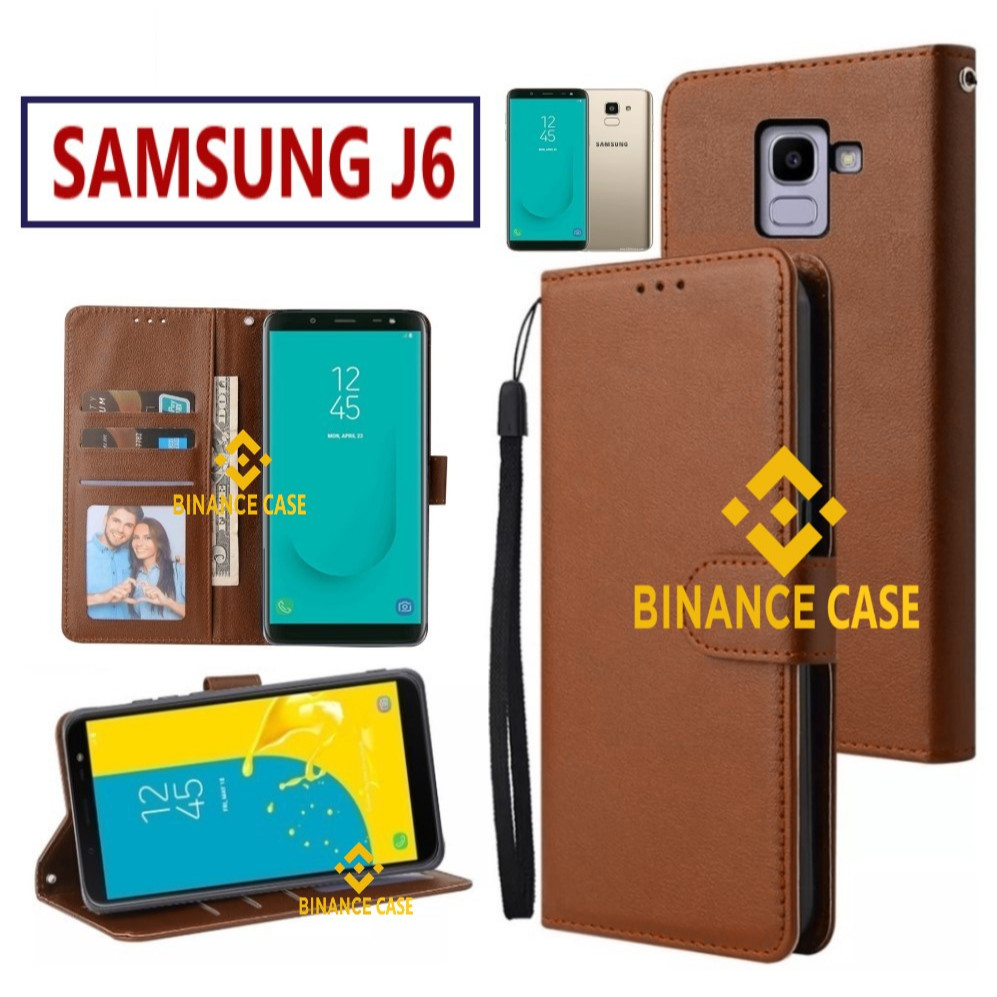 LEATHER FLIP CASE SAMSUNG J6 CASE KULIT FLIP WALLET LEATHER KULIT PREMIUM SARUNG BUKA TUTUP KESING H