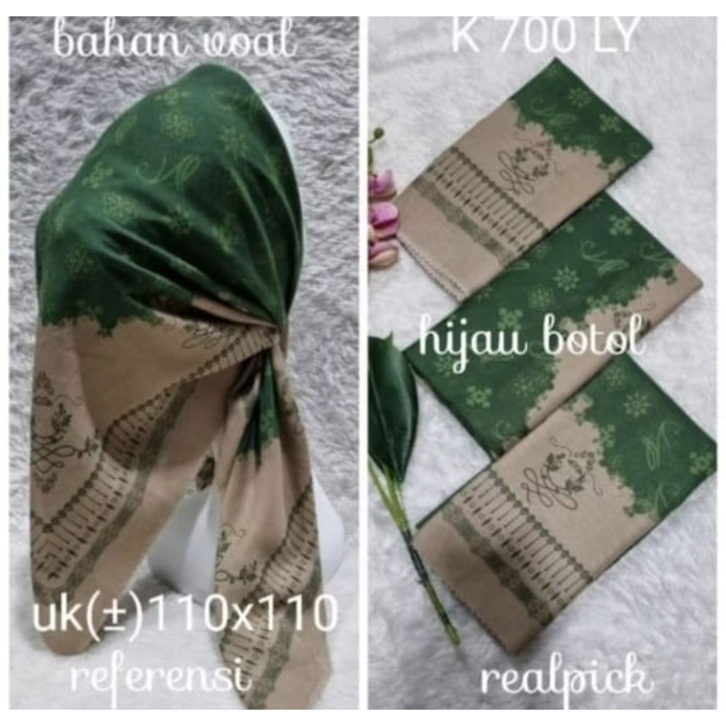KERUDUNG SEGI EMPAT HIJAB MOTIF SIGBA HIJAU BOTOL