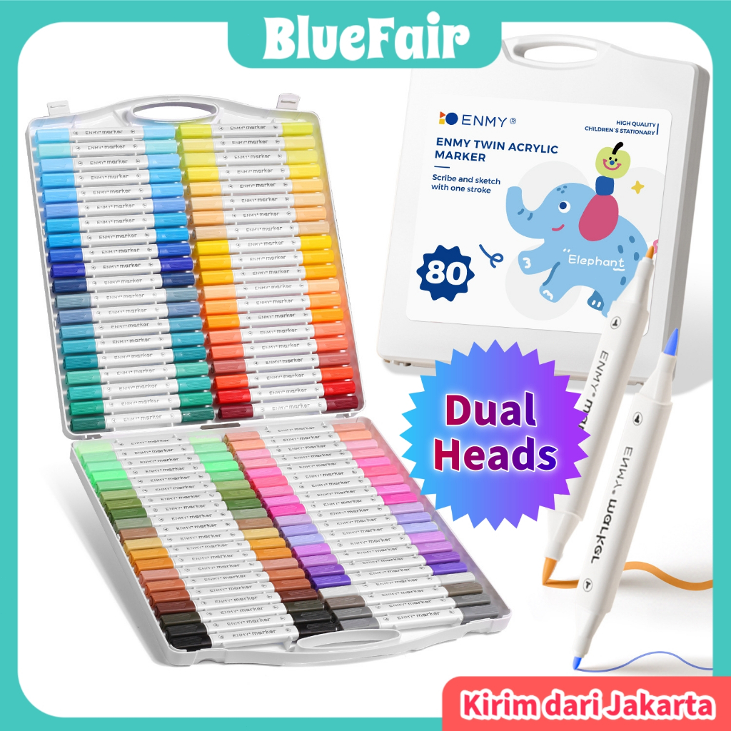 

【Bluefair】COD Set 24/36/60/80 Warna Twin Acrylic Marker Yang DIY Painting Spidol Pastel Pulpen Highlight Drawing Warna spidol warna warni Spidol Akrilik Marker