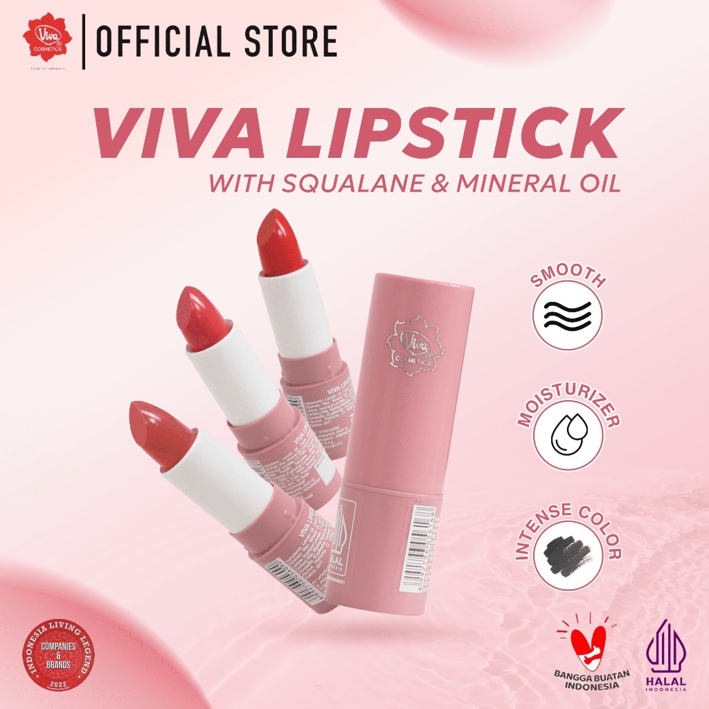 Viva Lipstick with Squalane & Mineral Oil Original BPOM | Lipstik Viva Melembapkan & Tahan Lama