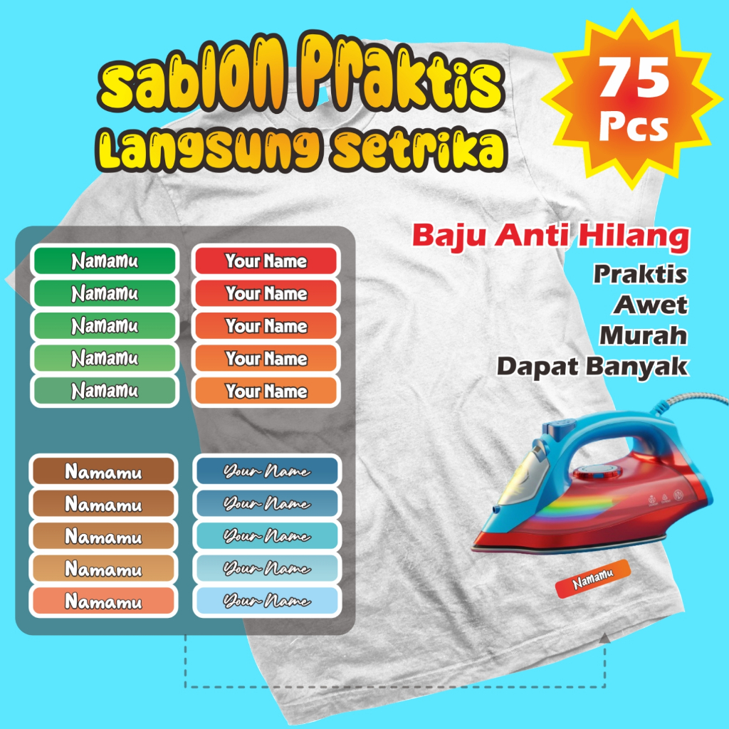 

75 PCS Sablon Custom Nama Sablon Setrika Label Baju Label Custom Nama Baju Stiker Kain Baju