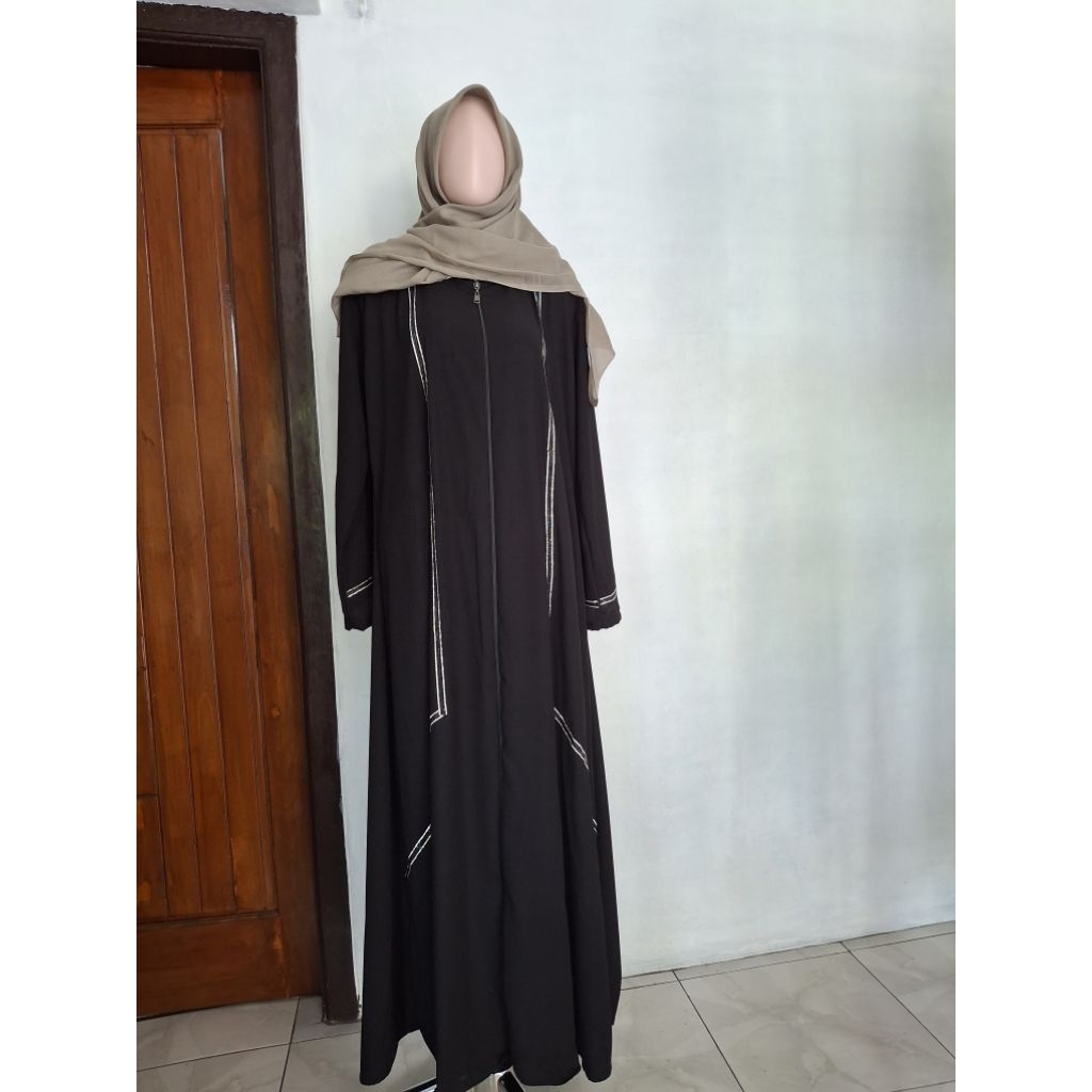 ABAYA JETBLACK PREMIUM ORIGINAL ASLI IMPOR VERSI TURKI ZIPER BLACK RIES DIAMOND TERMEWAH TERMURAH