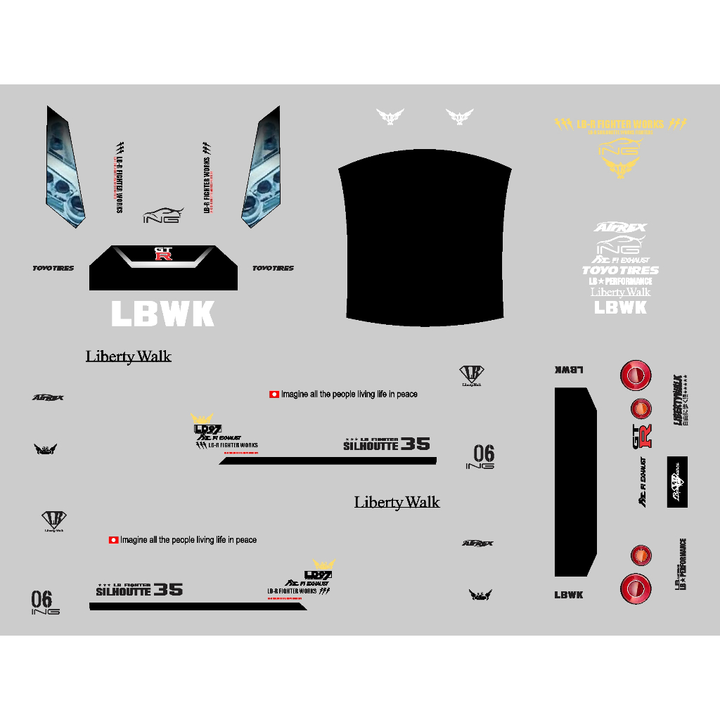 [WHITE TONER] Decal Hot Wheels LB Silhouette GT Nissan GTR R35 Fighter Series