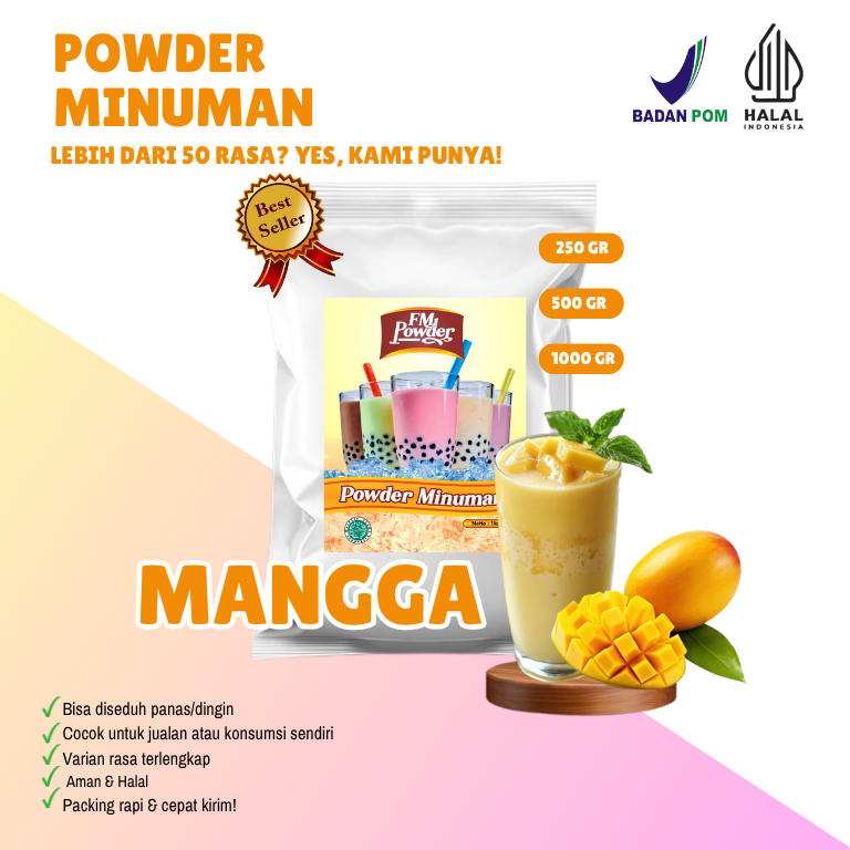 

MANGGA FM Powder Drink - Bubuk Minuman Instan Varian Rasa Buah Kemasan 500gr dan 1000gr(BPOM&HALAL) Minuman Praktis, Harga Hemat, dan Rasa Fantastis