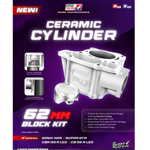 Blok Seher Set Ceramic Uma Racing 62mm Sonic Cb150r led Cbr150r led Supra Gtr Original