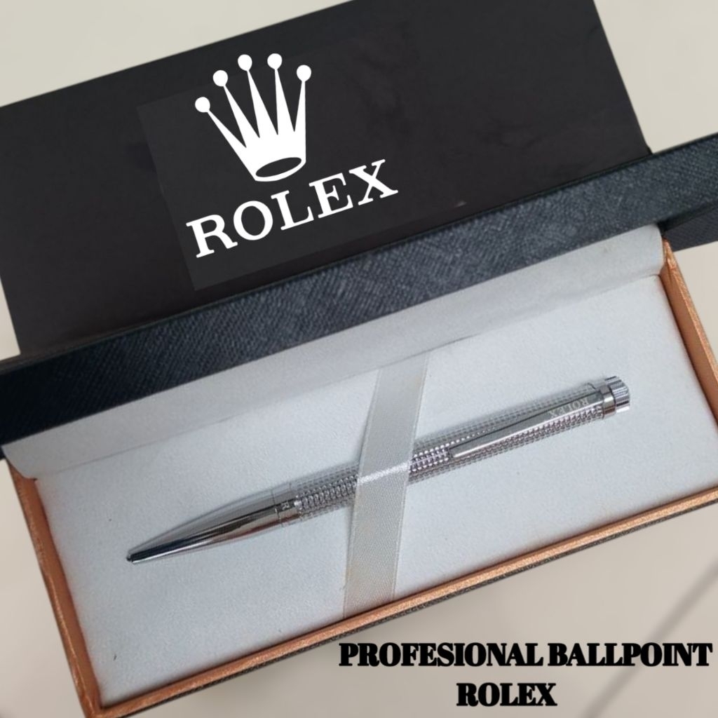 

Ballpoint Mewah Luxury Profesional Pen ROLEX Twist Action Silver Brush Lengkap Dengan Box Exlusive