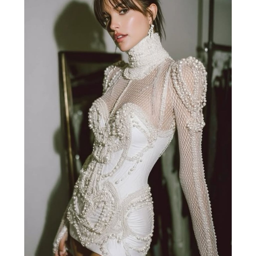 bahan tile strech kotak warna bw /putih tulang