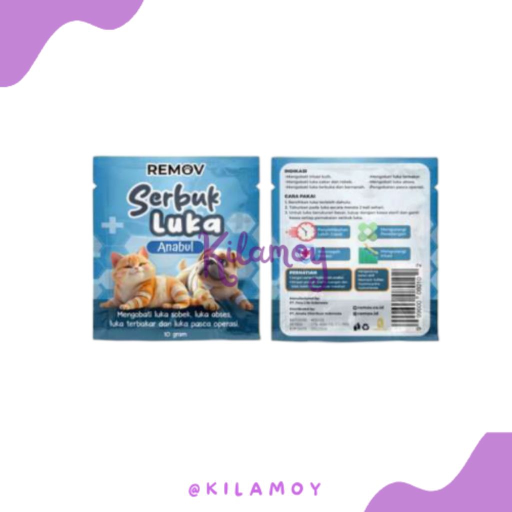 Remov Serbuk Obat Luka Luar Cakar Bernanah Pasca Operasi Antiseptik Antibiotik Kucing Anjing 10gr