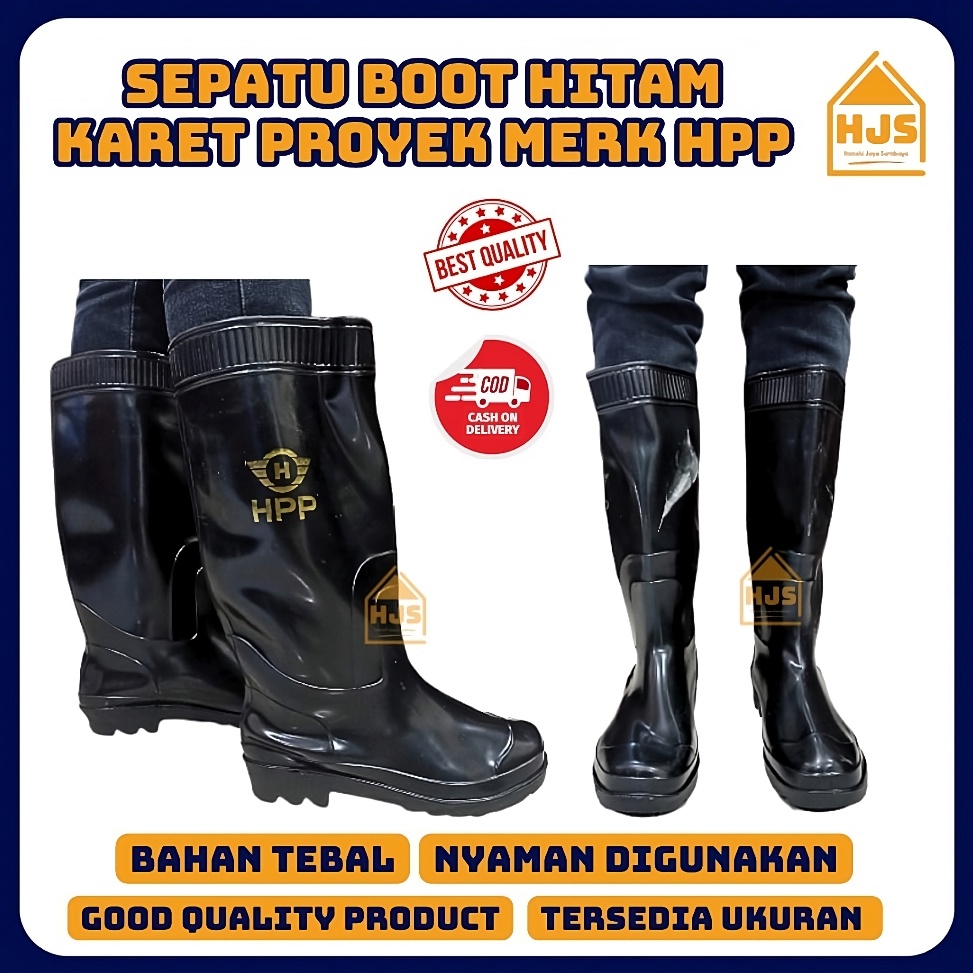 KODE U48S Sepatu boots hitam karet proyek  Sepatu Proyek  Sepatu Boot panjang Karet  Safety Boot HPP