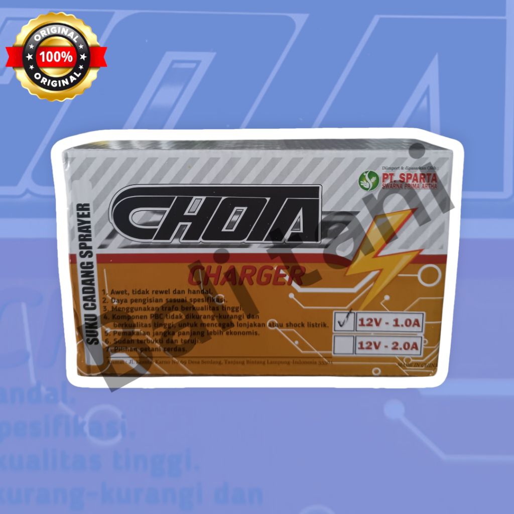 Charger CHOTA 12V-1.0A - suku cadang sprayer elektrik - original pabrik.